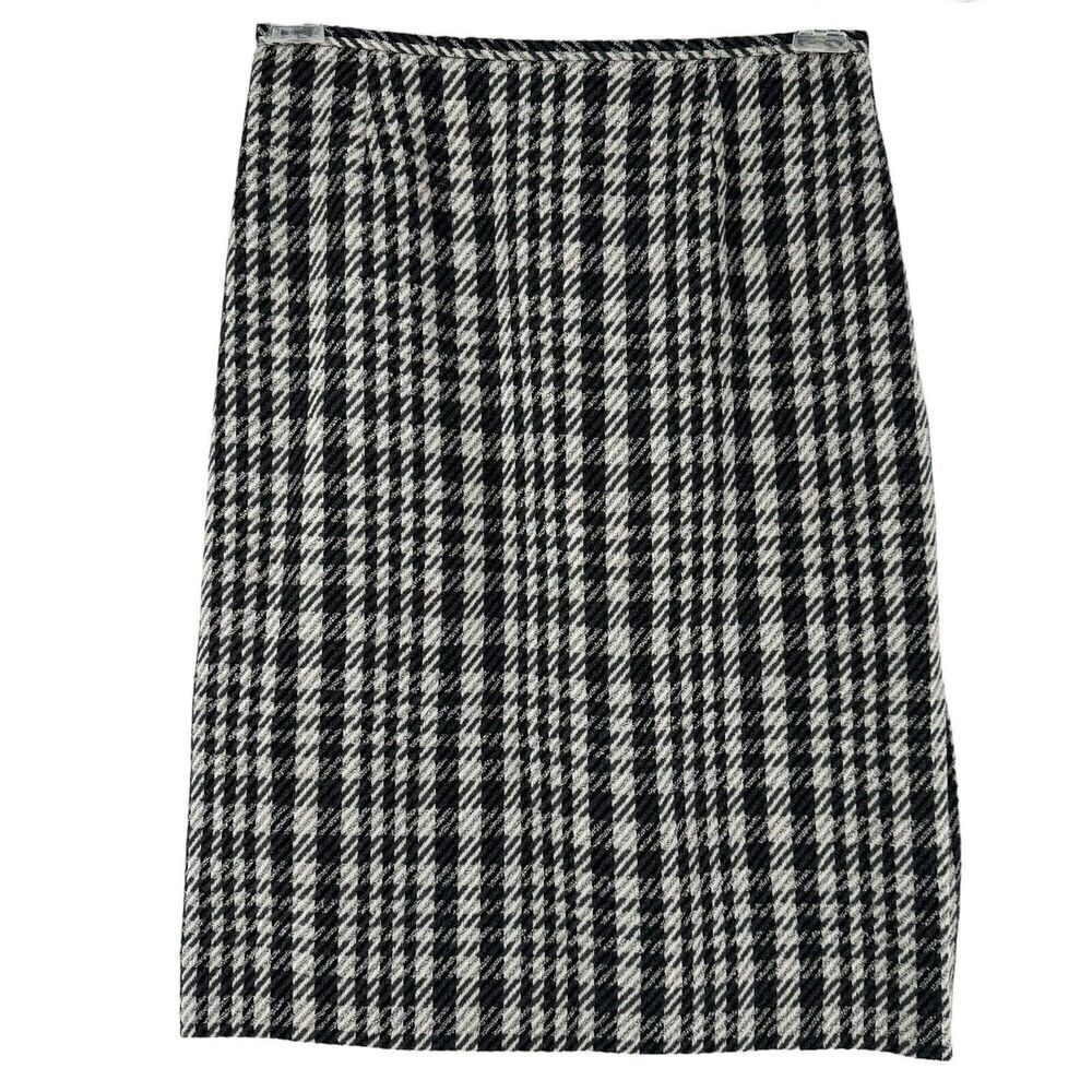 Dana Buchman Tweed Pencil Skirt Wool Blend Plaid Black White Career Wear Size 8